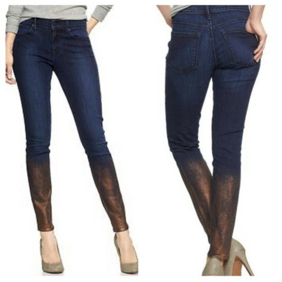 Gap 1969 26R Denim Legging Jean Metallic Dipped Hem Actual W 27 x I 28 3/4 - Picture 1 of 12